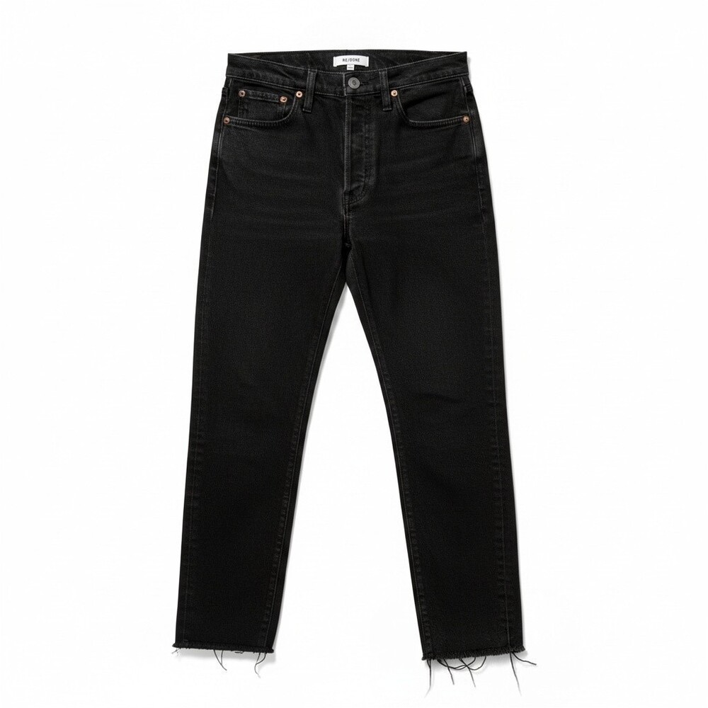 RE/DONE Faded Black Cropped Straight Leg Jeans Size 27 Button Fly High Waist